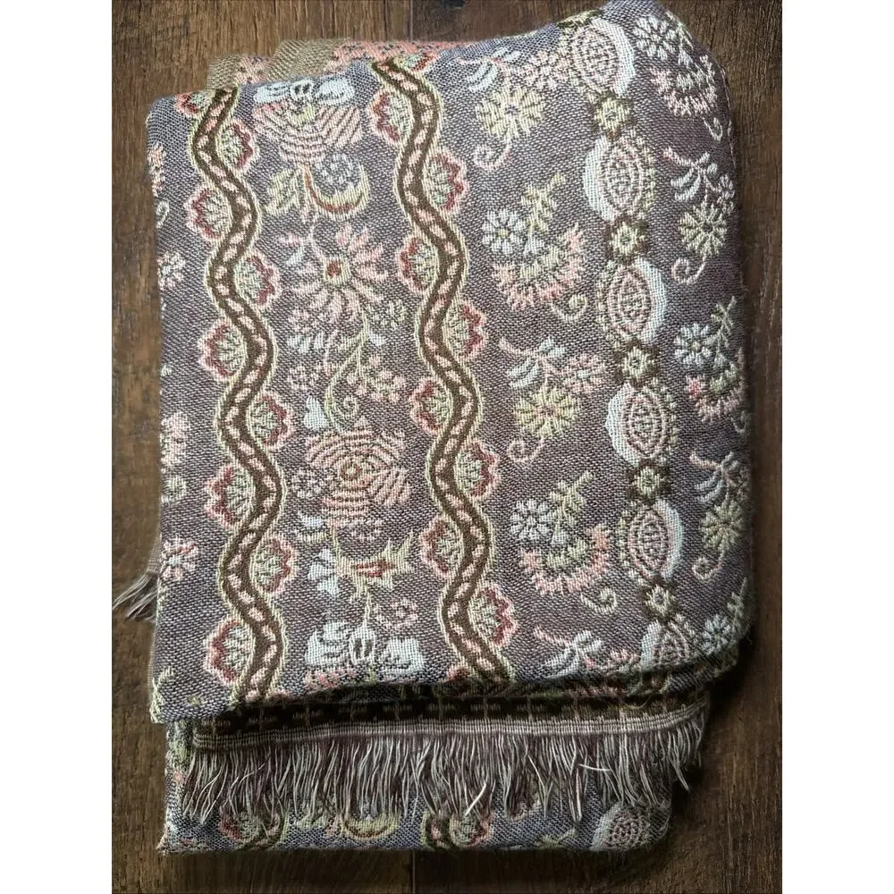 Vintage Signet Wool Woven Throw Wall Hanging Table Runner 80x28 India Floral